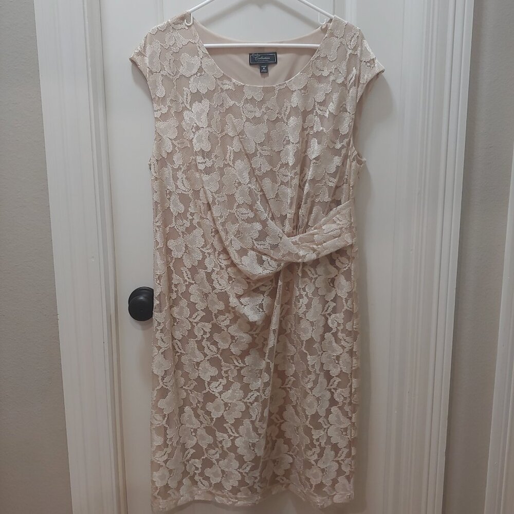 Dress Barn Collection Women's Beige Lace Floral Print Midi Dress Size 14